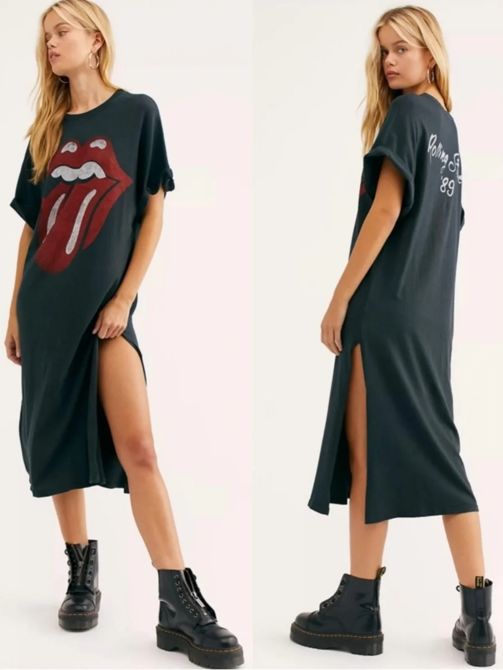 Daydreamer for Free People Rolling Stones 89 Rolled Sleeve Maxi Top Dress - Picture 7 of 10